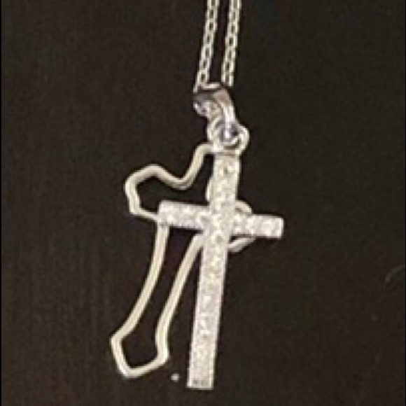 925 Silver double cross necklace cz stone